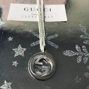 GUCCI Necklace Interlocking Double G Logo Silver 925 w Box & Jewelry Pouch