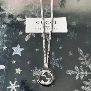 GUCCI Necklace Interlocking Double G Logo Silver 925 w Box & Jewelry Pouch