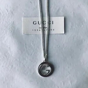 GUCCI  Necklace  Interlocking  Double G Logo  Silver 925 w Box & Jewelry Pouch