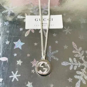 GUCCI  Necklace  Interlocking  Double G Logo  Silver 925 w Box & Jewelry Pouch