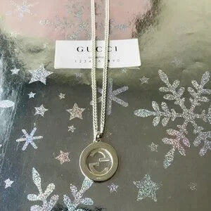 GUCCI  Necklace  Interlocking  Double G Logo  Silver 925 w Box & Jewelry Pouch