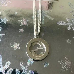 GUCCI  Necklace  Interlocking  Double G Logo  Silver 925 w Box & Jewelry Pouch