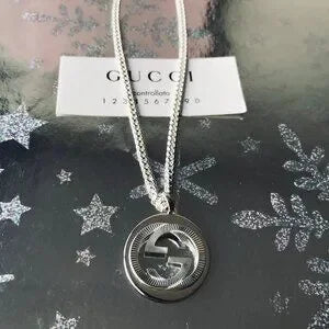 GUCCI  Necklace  Interlocking  Double G Logo  Silver 925 w Box & Jewelry Pouch