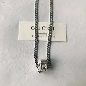 Gucci Necklace Open G Cutout GG Ring Pendant Silver Ag925 Curb Chain w GucciBox