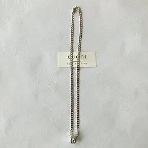 Gucci Necklace Open G Cutout GG Ring Pendant Silver Ag925 Curb Chain w GucciBox