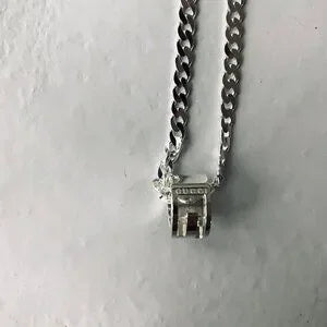 Gucci Necklace Open G Cutout GG Ring Pendant Silver Ag925 Curb Chain w GucciBox