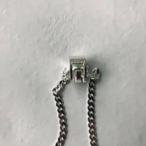 Gucci Necklace Open G Cutout GG Ring Pendant Silver Ag925 Curb Chain w GucciBox