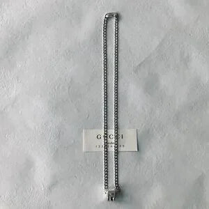 Gucci Necklace Open G Cutout GG Ring Pendant Silver Ag925 Curb Chain w GucciBox