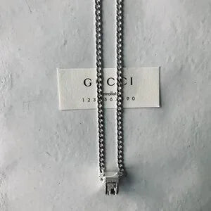 Gucci Necklace Open G Cutout GG Ring Pendant Silver Ag925 Curb Chain w GucciBox