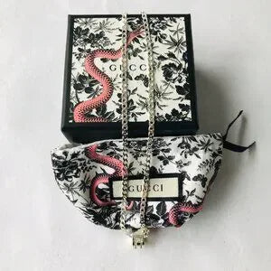 Gucci Necklace Open G Cutout GG Ring Pendant Silver Ag925 Curb Chain w GucciBox